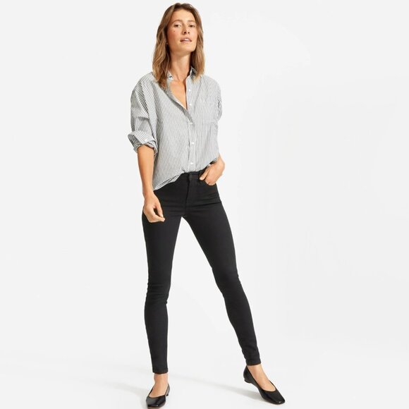NWT Everlane The Mid Rise Skinny Zipper Fly Cotton Stretch Denim Jean Black 23 - Picture 1 of 9